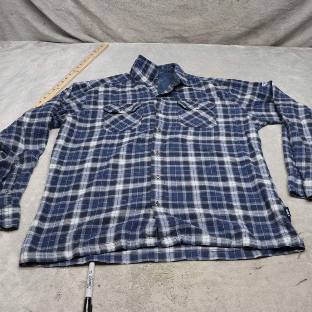 Kuhl Shirt Mens Large Blue Plaid Dillingr Flannel Long Sleeve Button Up Utility